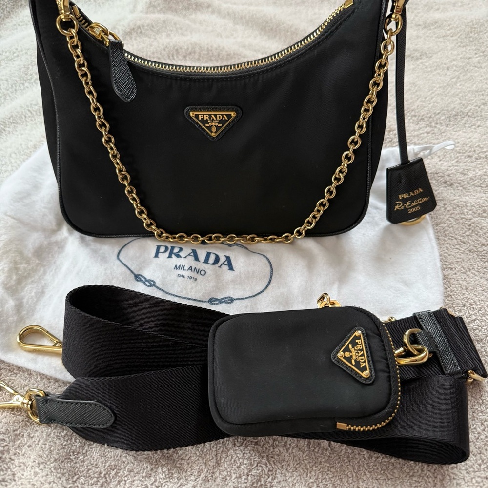 Prada Re-Edition 2005 Black Nylon Gold Hardware Crossbody